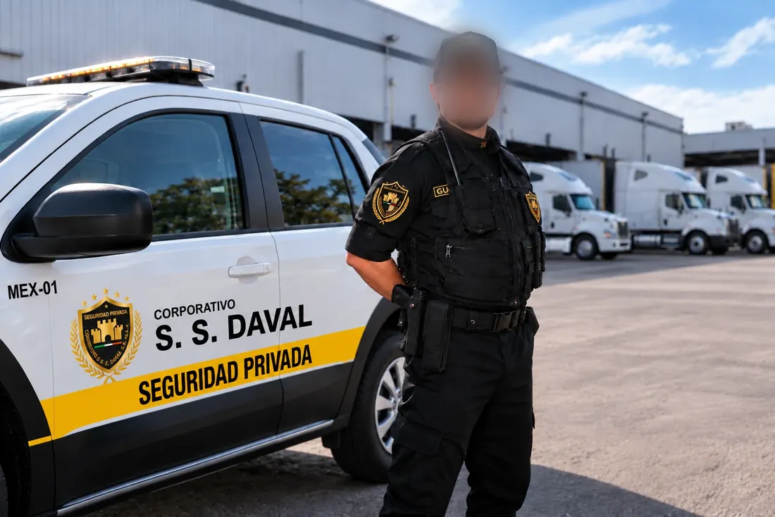 Custodio de DAVAL junto a la unidad de custodia, en el patio de maniobras de un centro de distribución